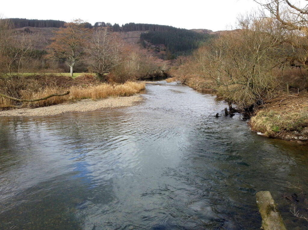 Looking up to Hinning House Bridge, Cumbrian Esk